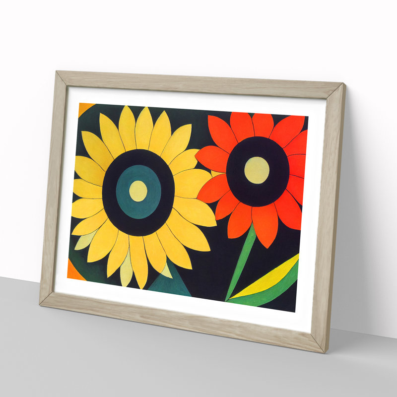 Abstract Sunflowers - Framed Print, 25cm H x 34cm W x 2cm D, Oak