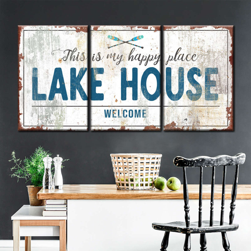 «Lake House Welcome On Canvas», ensemble de 3 pièces, H 15 po x l 32 po 