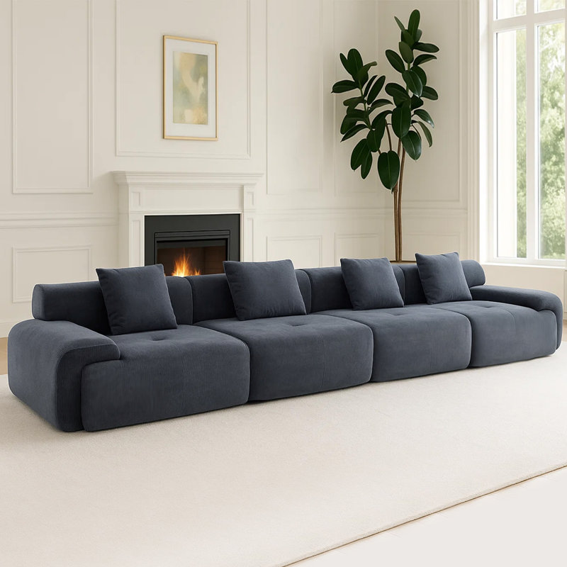 Boneless Corduroy Modern Compressed Block Sectional Couch, Gray