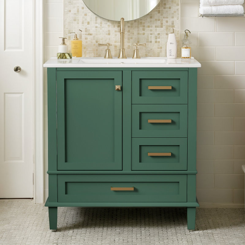 Ensemble de meuble-lavabo moderne 30 po avec lavabo 30 po, ensemble de rangement pour salle de bain avec porte à fermeture douce et 3 tiroirs, structure en bois massif
