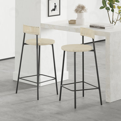 Ensemble de 2 tabourets de bar en papier tissé à la main avec dossier