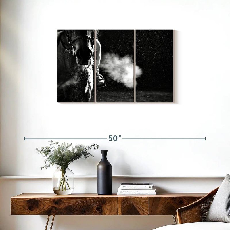 Mehar Horseback Riding BW, 20" H x 33" W