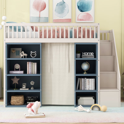 Doveridge Multi-Functional Loft Bed With Storage And Curtain