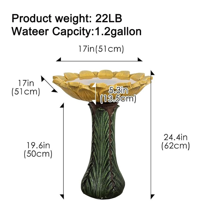 Bain autoportant 24,4 pouces pour tournesol en béton - Béton piédestal pour oiseaux