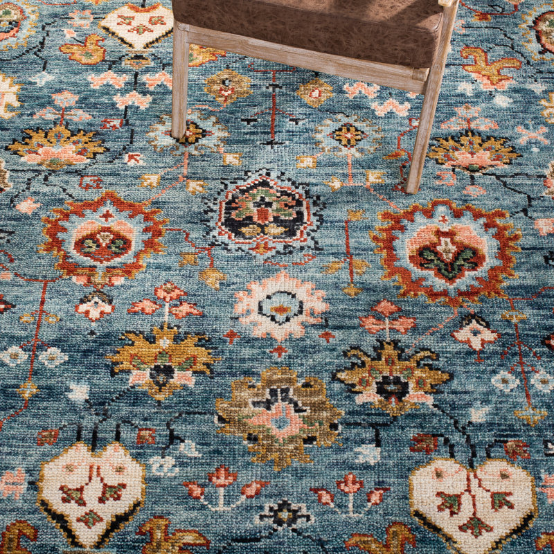 Feasterville Oriental Hand-Knotted Wool Area Rug, Rectangle 9 pi x 12 pi