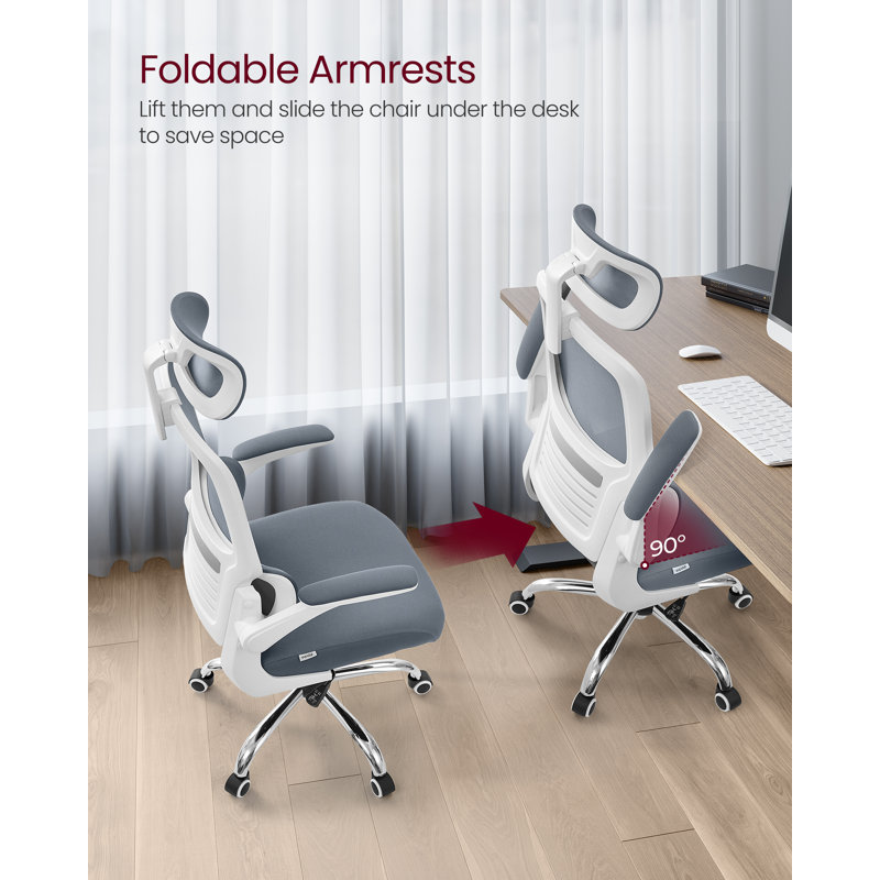 VASAGLE Office Chair, High Back Desk Chair, Mesh Computer Chair, Lumbar Support, Ergonomic Design, Foldable Armrests, Adjustable Headrest, Tilt Function, For Home Office, Dove Grey