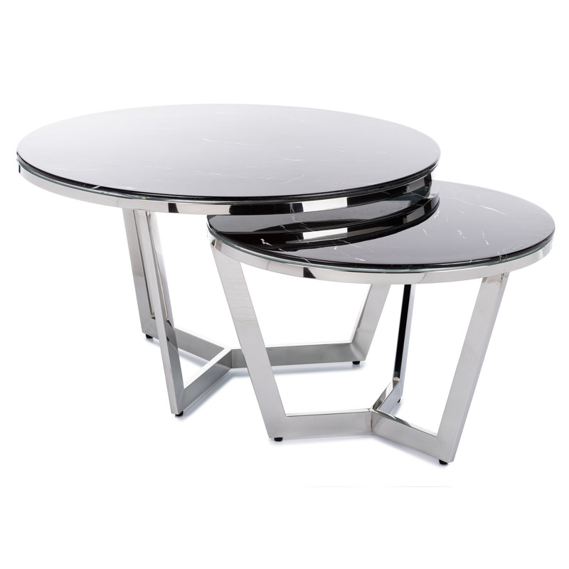 Jordynn 2 - Piece Glass Top Living Room Table Set, Black/Silver