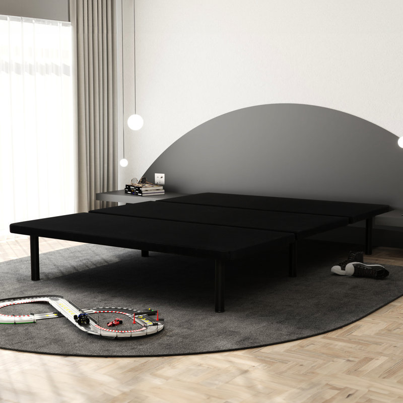 Lit plateforme simple en tissu d'ameublement noir - pour différentes chambres à coucher, chambres d'amis, appartements, dortoirs peu encombrants, support de matelas, rangement sous le lit, structure facile à assembler, idéale pour