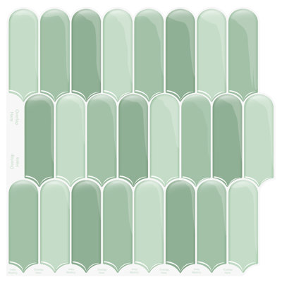 Carreaux muraux auto-adhésifs à dosseret auto-adhésif 11,51 po x 11,81 po écailles de poisson vert sauge pour cuisine et salle de bain, housse plus épaisse de 9 mm, 9,7 pi2