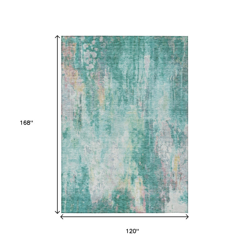 Tapis d'extérieur lavable abstrait bleu sarcelle 10 pi x 14 pi bleu