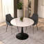 Table de salle à manger ronde avec plateau en pierre frittée et base de piédestal en acier pour 2 à 4 personnes dans la cuisine et la salle à manger-1235713034-1280761443-1297058175