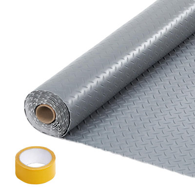 7.5x17 ft PVC Garage Floor Mat – 2mm Thickened Diamond Plate, Non-Slip Roll with Tape for Cars & Trucks