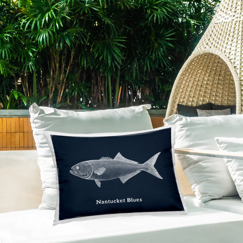 Coussin d'extérieur imprimé Nantucket Blues Fish Design par Phillipa Katz