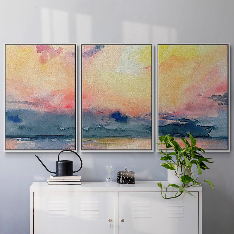 Prism Seascape III - Toile encadrée multi-pièces, Blanc, H 36 po x l 75 po x P 2 po
