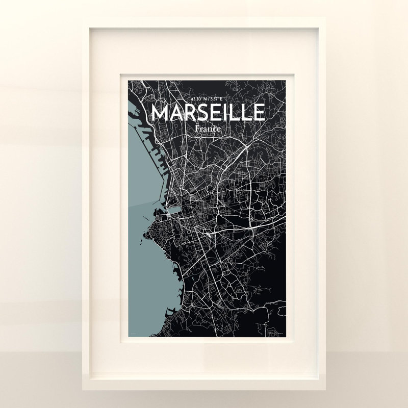 Marseille City Map In Midnight - No Frame Print, 36cm H x 24cm W x 0.05cm D