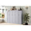 Lit double gris, plateforme pliable multifonctionnelle avec deux armoires et étagères, parfaite pour le salon de la chambre d'amis, structure de lit en bois-894649423-894649421