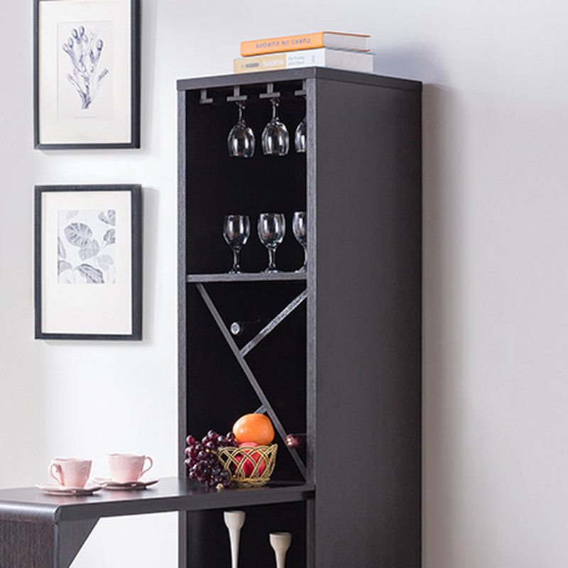 Bar avec tablette décorative ouverte et compartiment pour bouteilles de vin, compartiment rouge et tablette décorative,