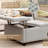 Large Square Storage Bench, Footstool With Two Storage Doors, Mid-Century Modern Coffee Table