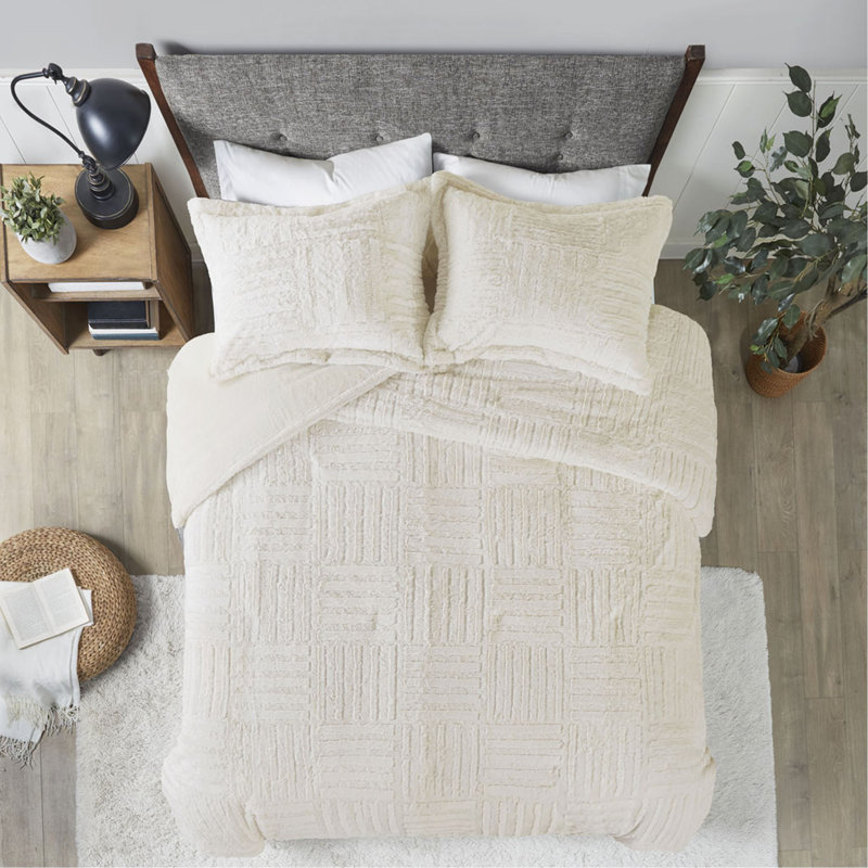 Mini ensemble d'édredon en duvet synthétique, Édredon simple + 1 taie décorative, Ivoire ivoire