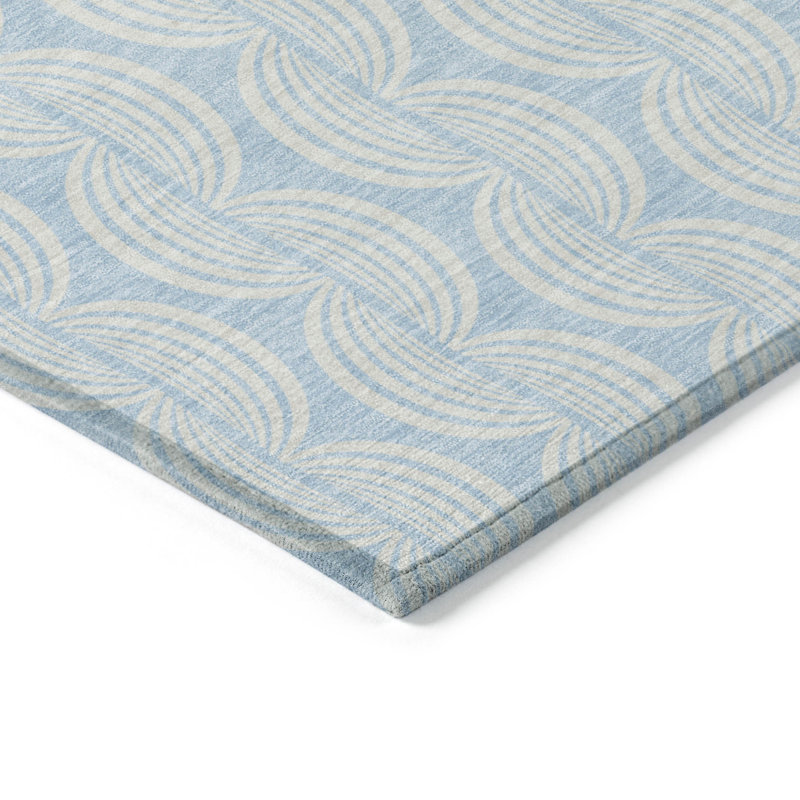 3' X 5' Sky Blue Ogee Washable Indoor Outdoor Area Rug