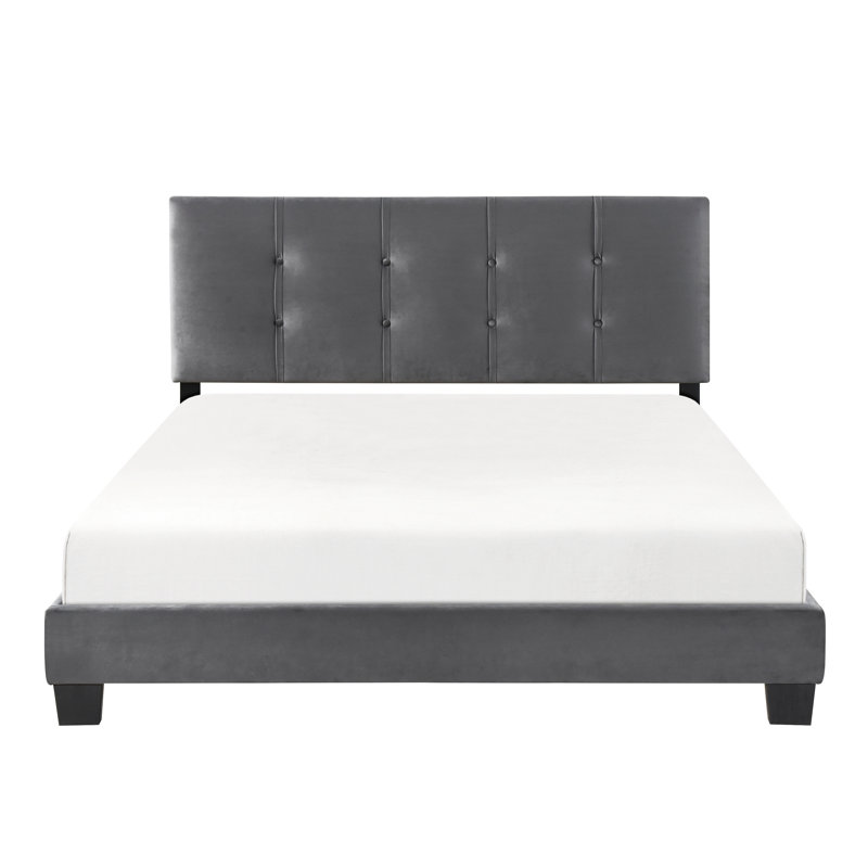 Lit pour grand lit en velours gris foncé, structure en bois massif, tête de lit ajustable, structure avec, Grand lit