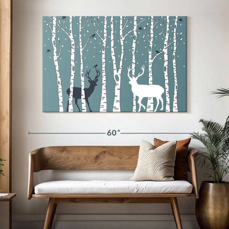 Deer In Birch Forest, 34" H x 51" W