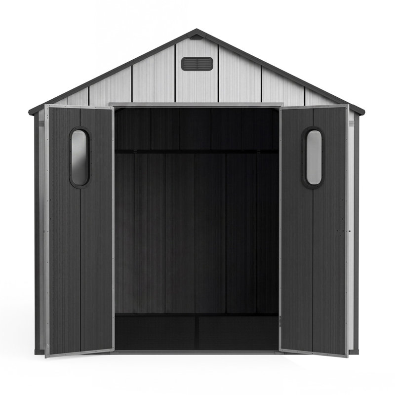 8 ft. W x 10 ft. D Large Outdoor Metal Shed, Resin-Steel Construction with Windows and Lockable Doors, 8 ft. W x 10 ft. D