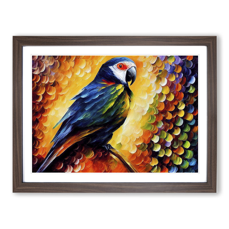 XH1022-6790X Parrot Painting Vol.1 Abstract - Single Picture Frame Print, 25cm H x 34cm W x 2cm D, Walnut