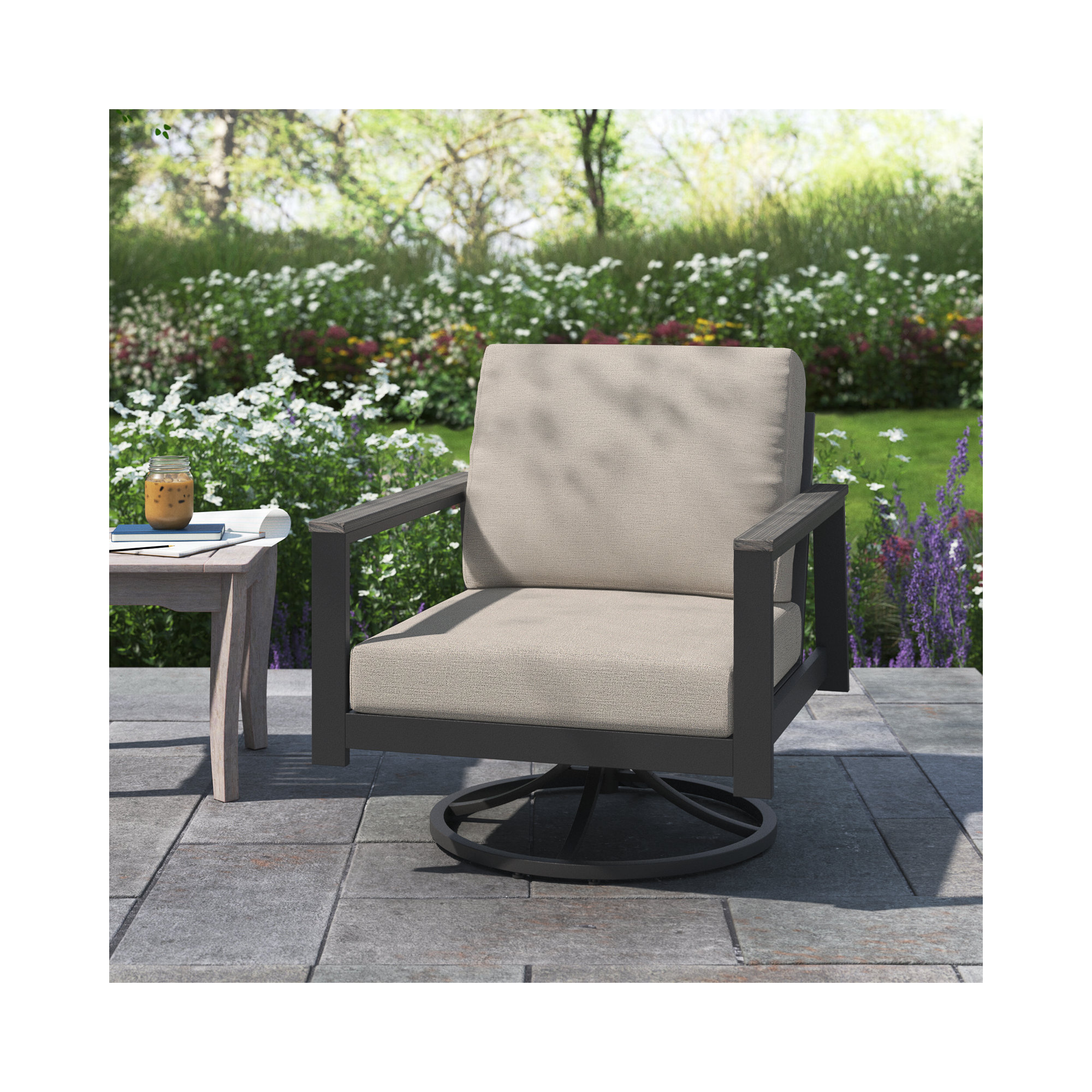 Townsend Outdoor Rocking Metal Chair with Cushions, Cast Silver Sunbrella®