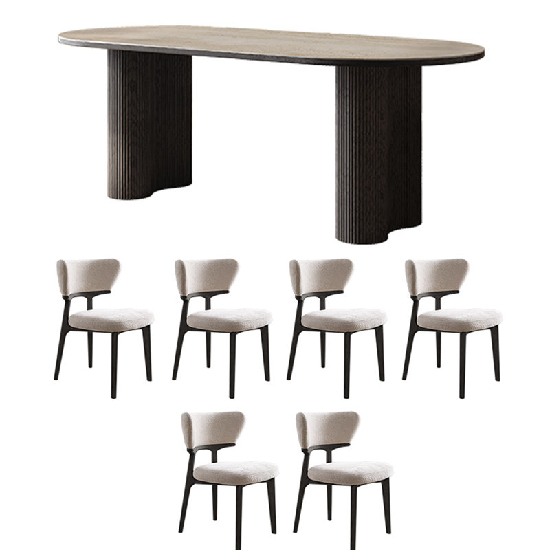Vintage rock slab table and chair combination, 29.52"H x 70.86"L x 35.43"W
