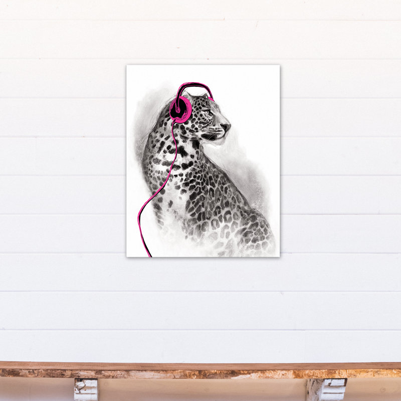 Art sur toile avec casque Leopard, Rose, H 20 po x l 16 po x P 1,25 po