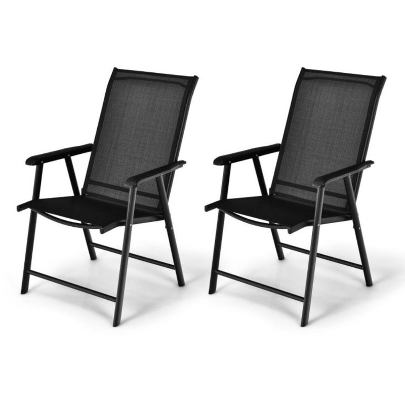 Ensemble de 2 chaises de patio pliantes pour l'extérieur avec accoudoirs ergonomiques, Noir