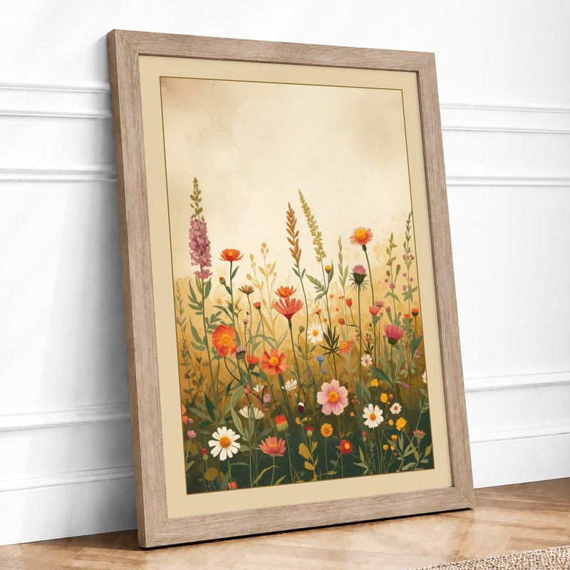 Wildflower Meadow Botanical - Framed Print, A2 - 59.4 x 42.0 cm, Oak