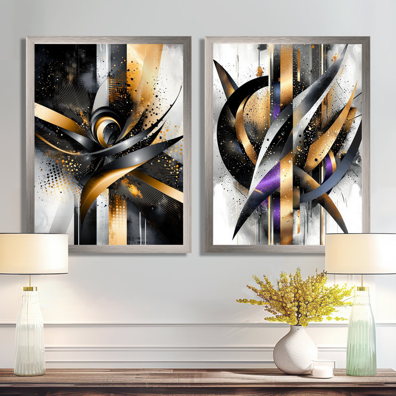 Glam Vortex of Geometric Space I - Abstract Wall Decor, Modern Abstract, art mural 2 pièces, H 32 po x l 48 po
