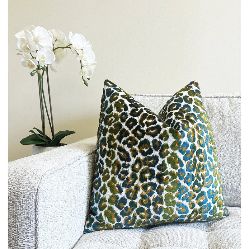 Housse de coussin en velours Leopard, Vert, H 22 po x l 22 po