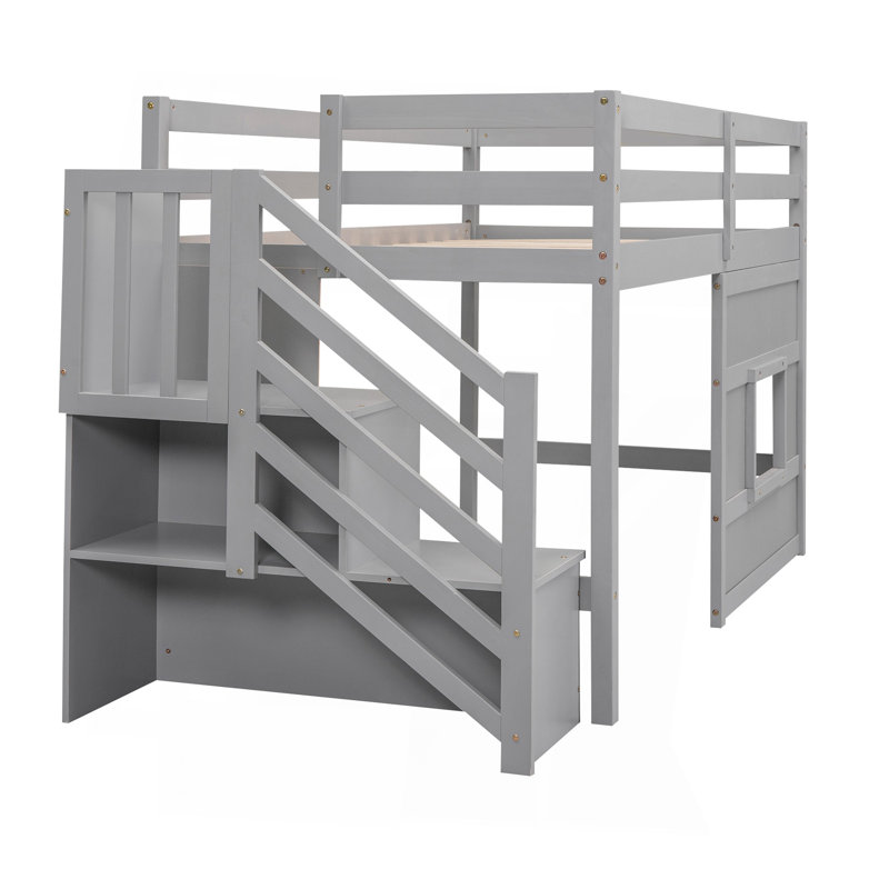 Lit mezzanine simple avec escalier de rangement et fenêtre