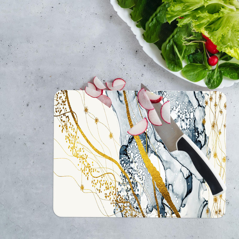 Planche à découper en verre doré et gris à motif de marbre pour une cuisine moderne, 7,9 po x 11,8 po