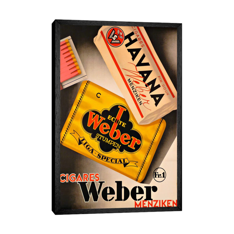 Cigares Weber - Print on Canvas, 66.04 cm H x 45.72 cm W, Black Framed