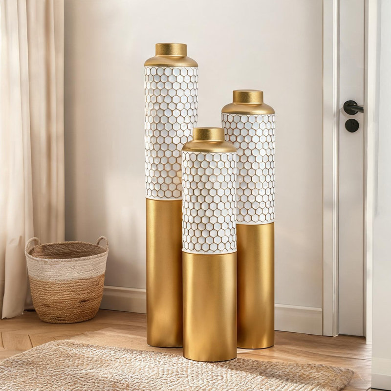 Vases et bocaux de 24 po, ensemble de 3 avec finition or blanc éclatant et or + métal blanc