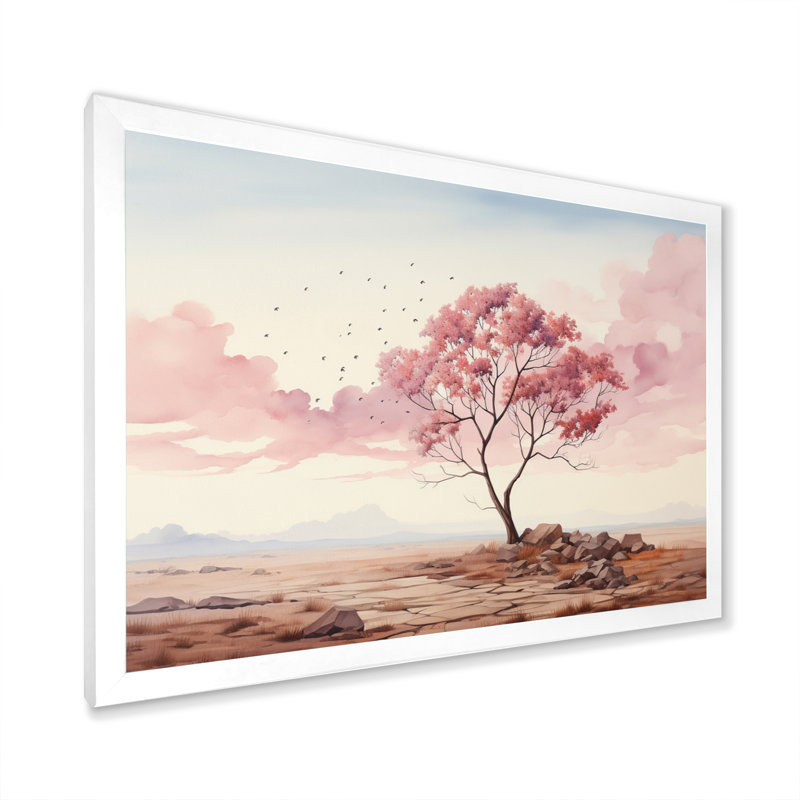 Arbre de minimalisme rose solitude III, Cadre photo blanc, H 24 po x l 32 po x P 1 po