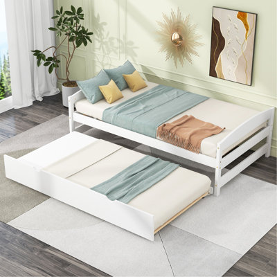 Lit plateforme simple avec lit gigogne simple, blanc