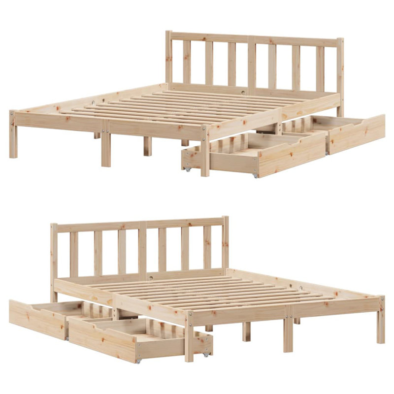 Solid Wood Drawers Bed Frame, European Kingsize (160 x 200 cm), Brown