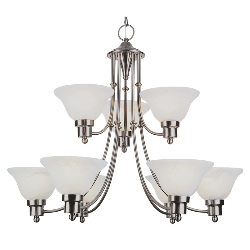 Lustre spectaculaire à 9 lumières Baronne, Nickel brossé