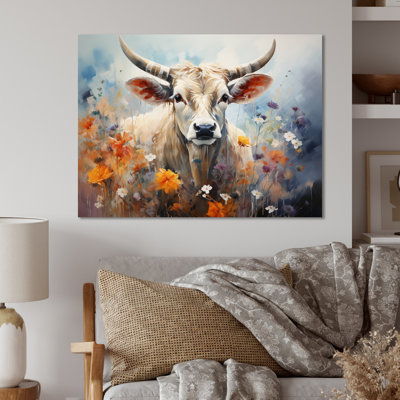 Vache harmonie florale II - animaux, décoration murale en métal