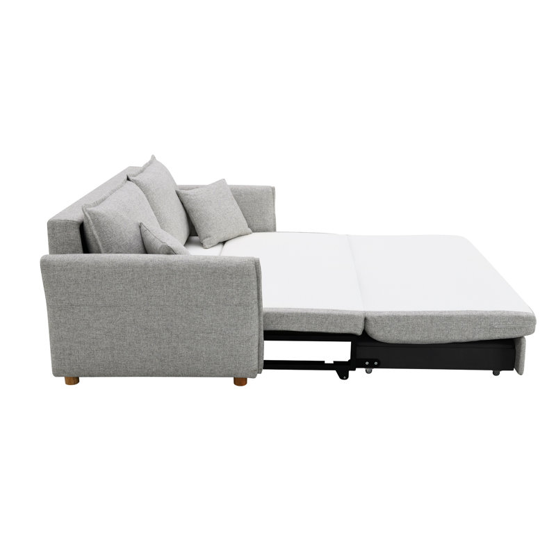 Stylish Gray Chenille Sectional With Pull-Out Sleeper And Storage Facilities Functional