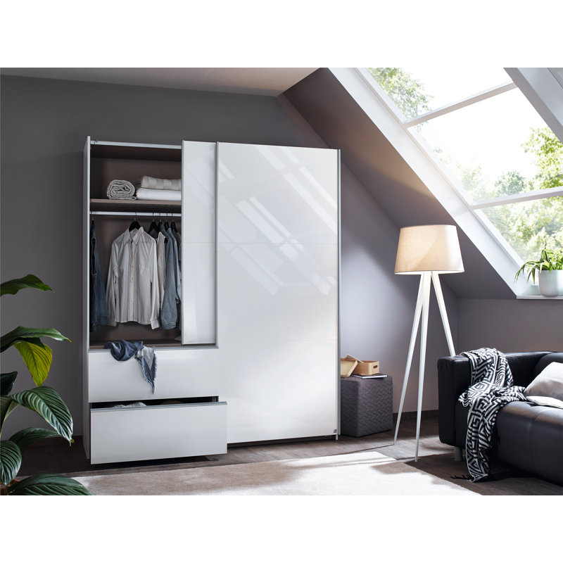 Sevilla Sliding Door Wardrobe, High Gloss White/Grey, 210cm H x 175cm W x 59cm D