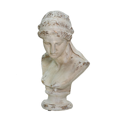 Classic Magnesium Bust Statue with Distressed White Finish