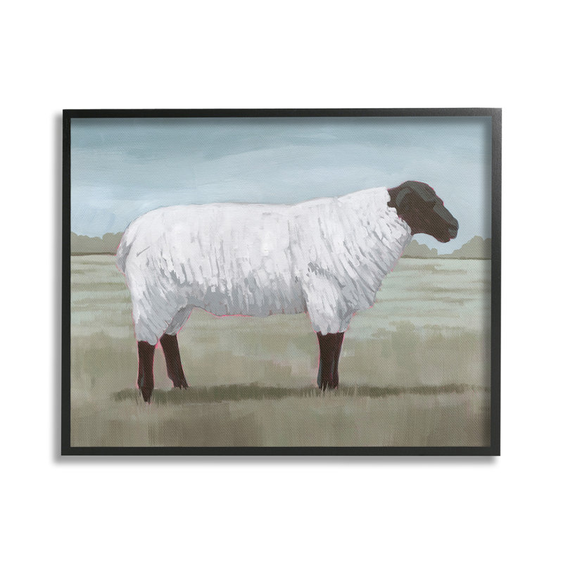 "Sheep On Farm Paint Single Photo Frame" par Grace Popp sur toile, Giclée encadrée noir minuit, H 24 po x l 30 po