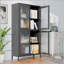 Armoire de rangement classique en métal avec 4 portes en verre et 4 tablettes avec armoire latérale pour bureau à domicile, salon, cuisine, couloir