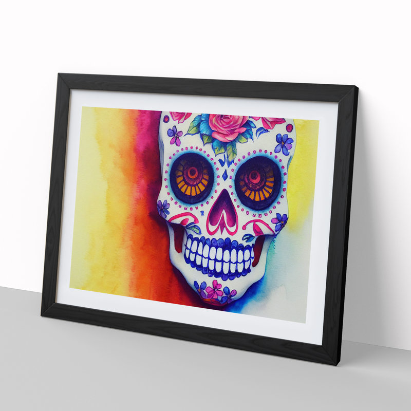 XH1022-9388X Unbelievable Floral Sugar Skull - Single Picture Frame Print, Black, 25cm H x 34cm W x 2cm D